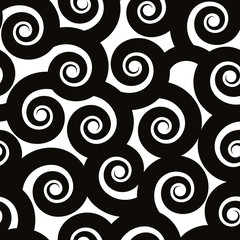 Decorative geometric monochrome seamless pattern with curls.