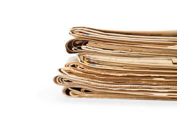 Stack newspapers on white
