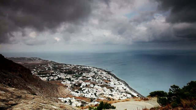 Clouds over Kamari, Santorini, Greece. Timelapse