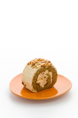 Roll coffee cake isolated on white background