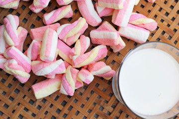 fresh milk and pink marshmallows