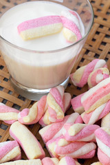 fresh milk and pink marshmallows