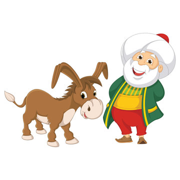 Isolated Old Man With Donkey Vector Illustration