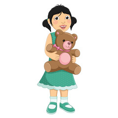 Girl Hugging Teddy Bear Vector Illustration