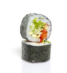 One peace of sushi roll isolated on white background
