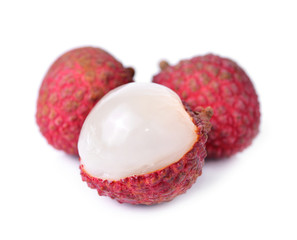 fresh lychees on white background