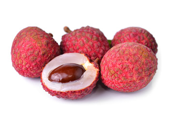 fresh lychees on white background