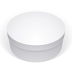 Realistic white round package box for products, put your design