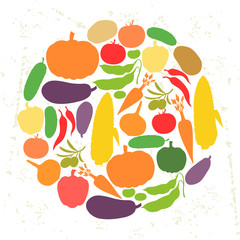 Background design with fresh ripe stylized vegetables.