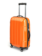 Luggage, Orange suitcase on white isolated background.