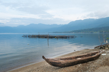 Fishing boat at Lake Maninjau (Danau Maninjau) in the morning