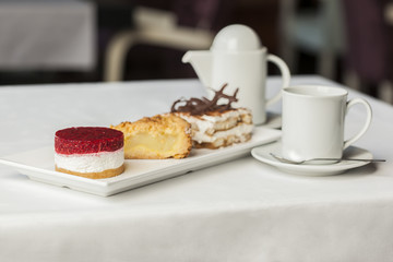 Dessert served on restaurant table