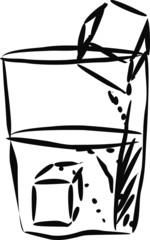Glass of water with ice cubes.