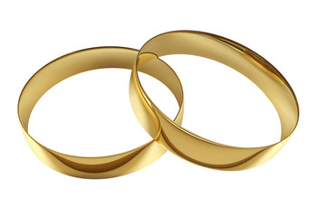 Two wedding golden rings isolated on white