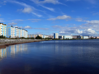 Nadym, Russia - August 21, 2007: the Town of Nadym river Nadym.