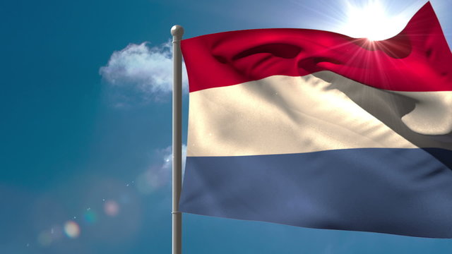 Netherlands national flag waving on flagpole