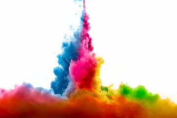 Fototapeta na wymiar Rainbow of Acrylic Ink in Water. Color Explosion
