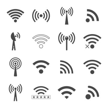 set of different black vector wifi icons, concept of communicati