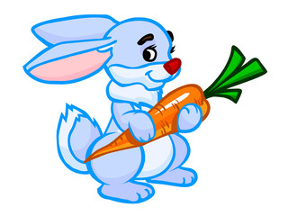 Obraz na płótnie Canvas The cartoon illustration of a rabbit with an orange carrot.