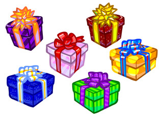 The illustration of colorful present boxes.