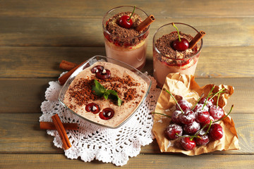 Fototapeta na wymiar Tasty cherry dessert on table