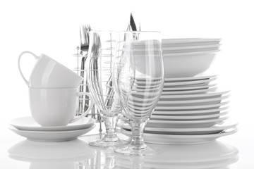 Clean dishes isolated on white - obrazy, fototapety, plakaty