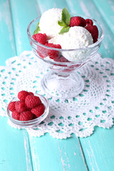 Creamy ice cream with raspberries