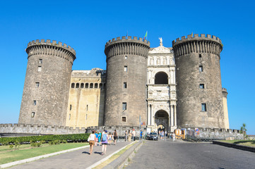 Fototapeta na wymiar Tourist in Castle Nouvo in Naples Italy