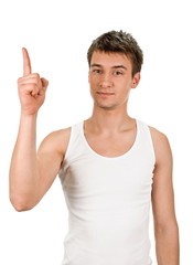 Naklejka premium young man pointing finger