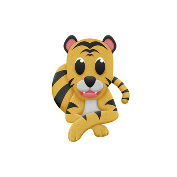 tiger with illustration cute cartoon of paper cut