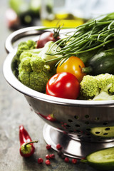 fresh green broccoli and organic vegetables