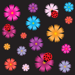 Seamless ladybugs and flowers.