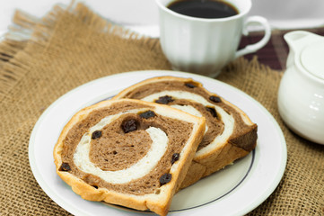 sliced bread with coffee
