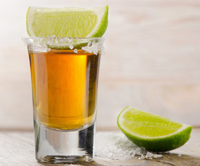 Tequila shot with lime