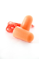 close up ear plug isolate on white background