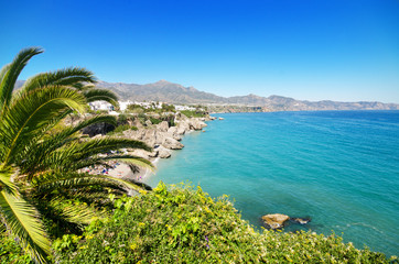 Nerja coastline, famous touristic town in Málaga, Spain.
