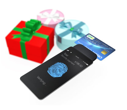 Credit card and smartphone with fingerprint scan app