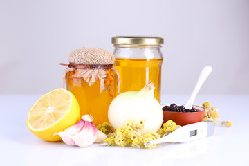 Folk remedies for colds isolated on white