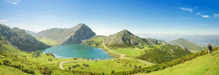 Foto op Canvas Panorama of Lake Enol in Picos de Europa, Asturias, Spain © herraez