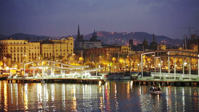 Barcelona and Mediterranean in night. Catalonia, Spain