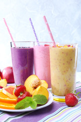 Delicious smoothie on table, close-up