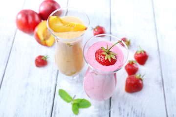 Delicious smoothie on table, close-up