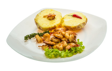 Garlic shrimps with potato