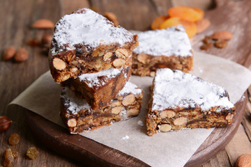 Delicious cake panforte on table close-up