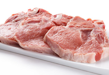 Fresh raw pork on white background