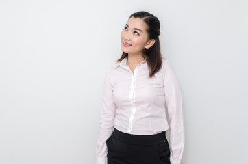 Portrait of smiling business woman, isolated on white background