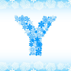 Snow alphabet. Letters from snowflakes