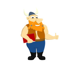 Cartoon illustration of a viking holding a book