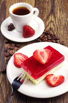 Coffee and strawberry cake