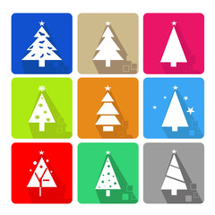 Icons set with christmas tree and stars - color